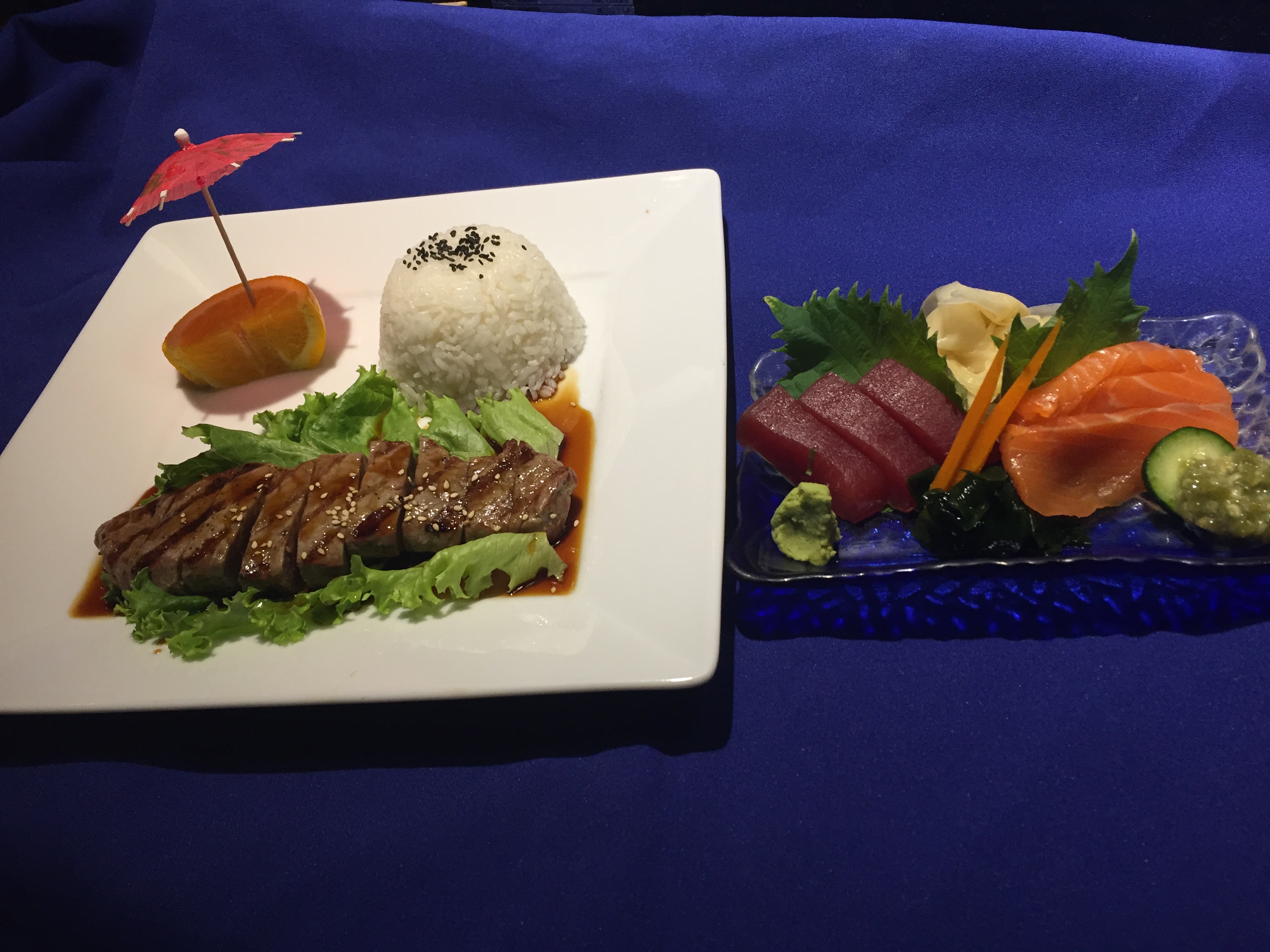 Order 2. Steak Teriyaki and Sashimi Hyuga Dinner food online from Hyuga Sushi store, San Marcos on bringmethat.com