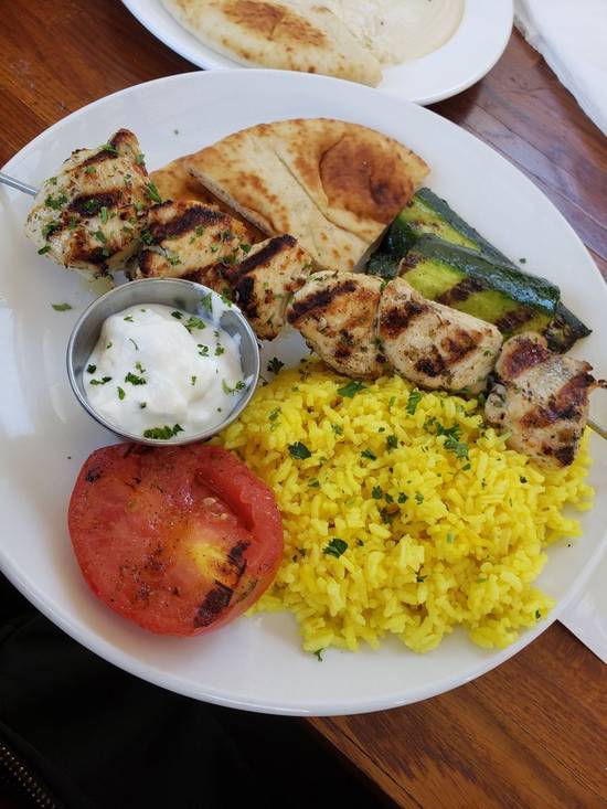 Order Chicken Souvlaki Platter food online from Troy Greek Cuisine store, Martinez on bringmethat.com