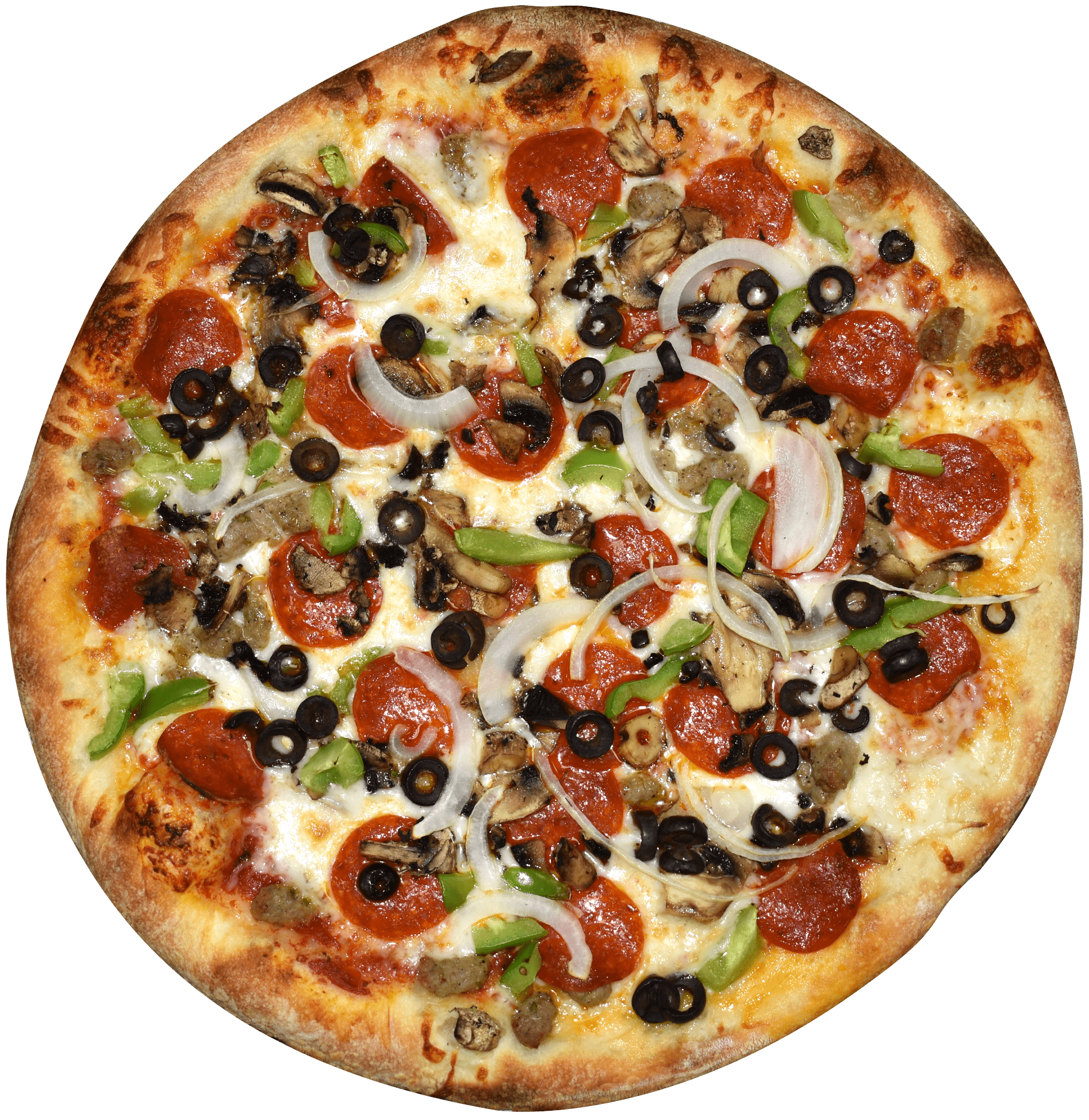 Order Deluxe Pizza - Medium 12'' (6 Slices) food online from Athens Pizza store, Athens on bringmethat.com