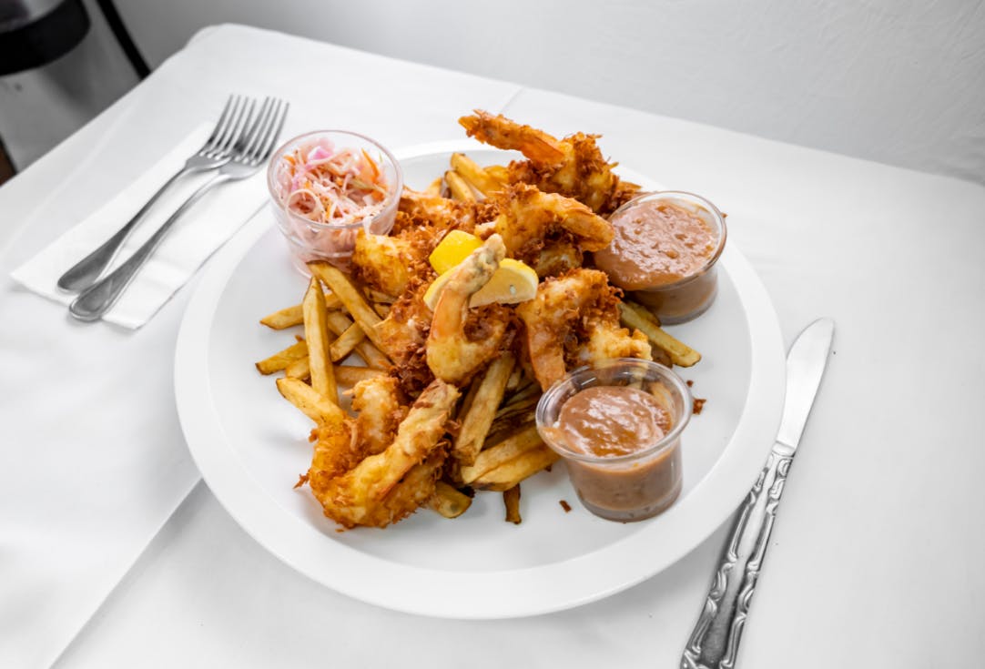Order Coconut Shrimp Platter Lunch - Platter food online from Alessios Seafood Grille store, Warrington on bringmethat.com