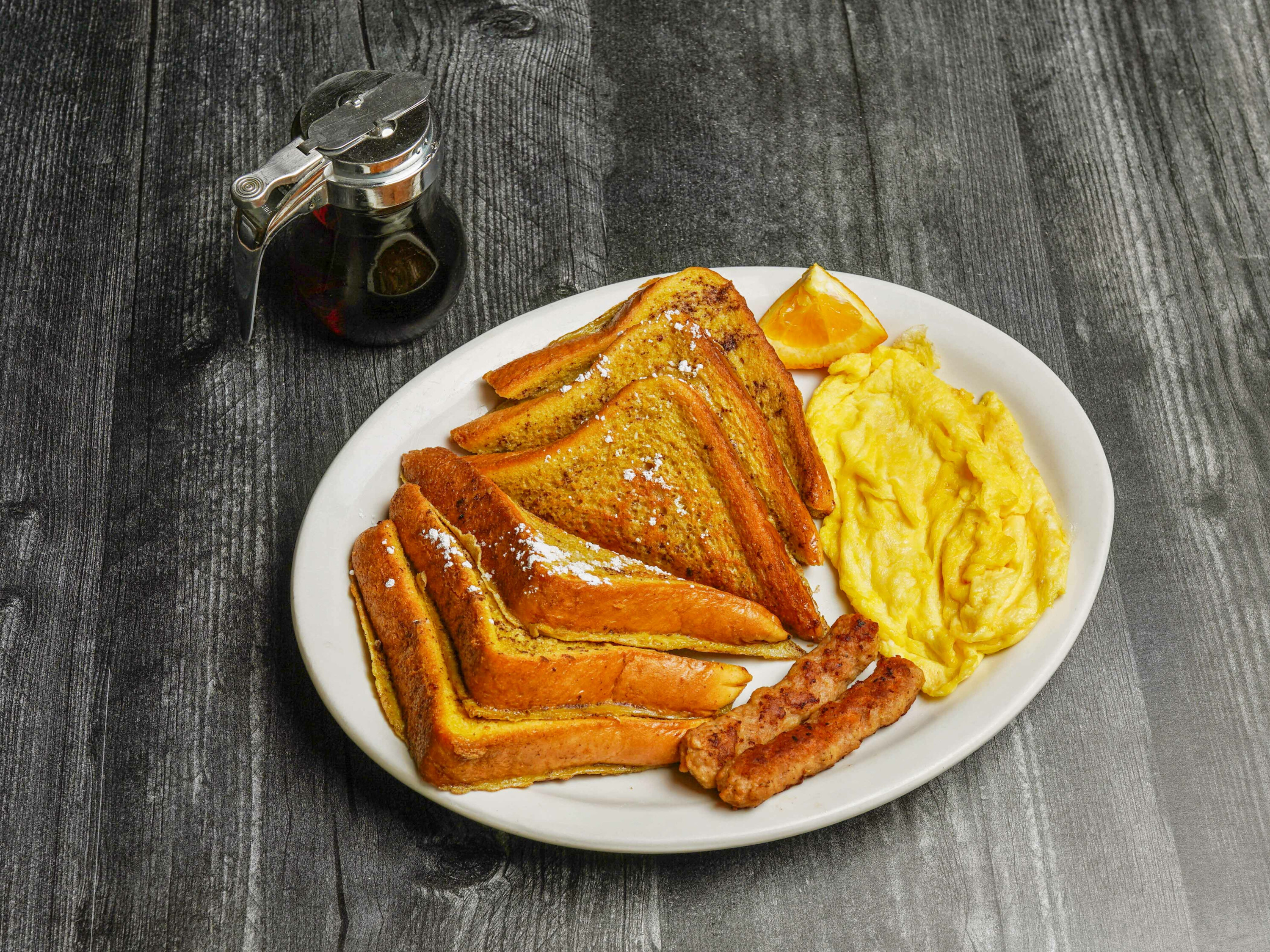 Order 10. Three French Toast with Meat food online from El Chile Restaurant and Pancake House store, Chicago on bringmethat.com