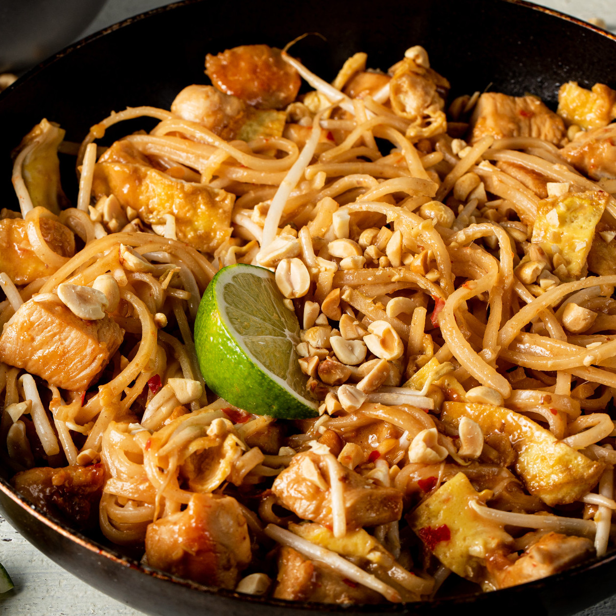 Order 43. Pad Thai with Chicken food online from Aroy Thai store, Las Vegas on bringmethat.com
