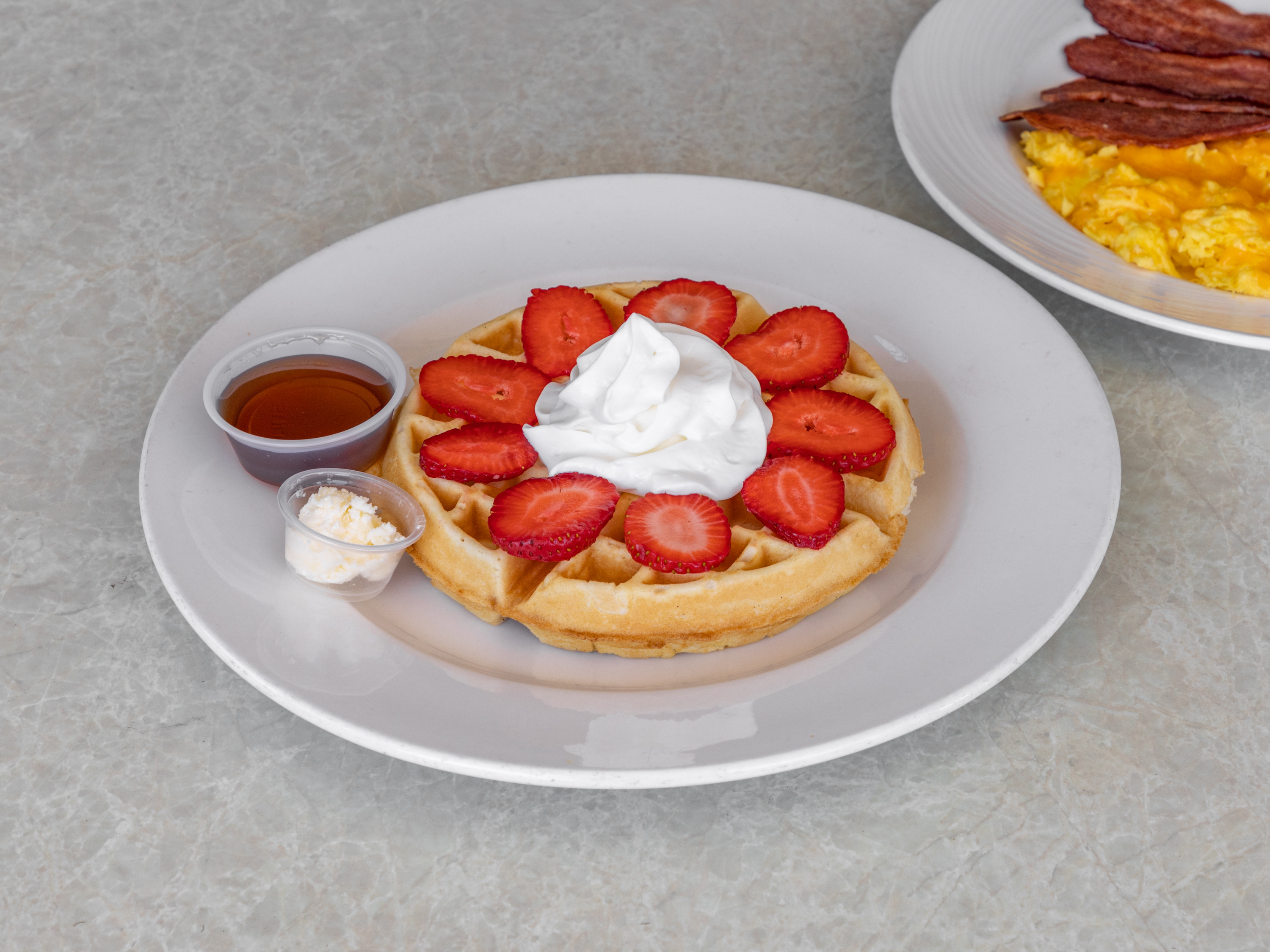 Order Waffle Combo with Bacon food online from Puerto Nuevo Restaurant store, Los Angeles on bringmethat.com