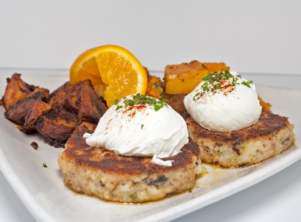 Order Risotto Cakes & Eggs food online from Le Petite Provence store, Portland on bringmethat.com