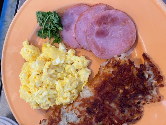 Order 11. Canadian Bacon and Eggs Breakfast  food online from Ricks Restaurant store, Palm Springs on bringmethat.com