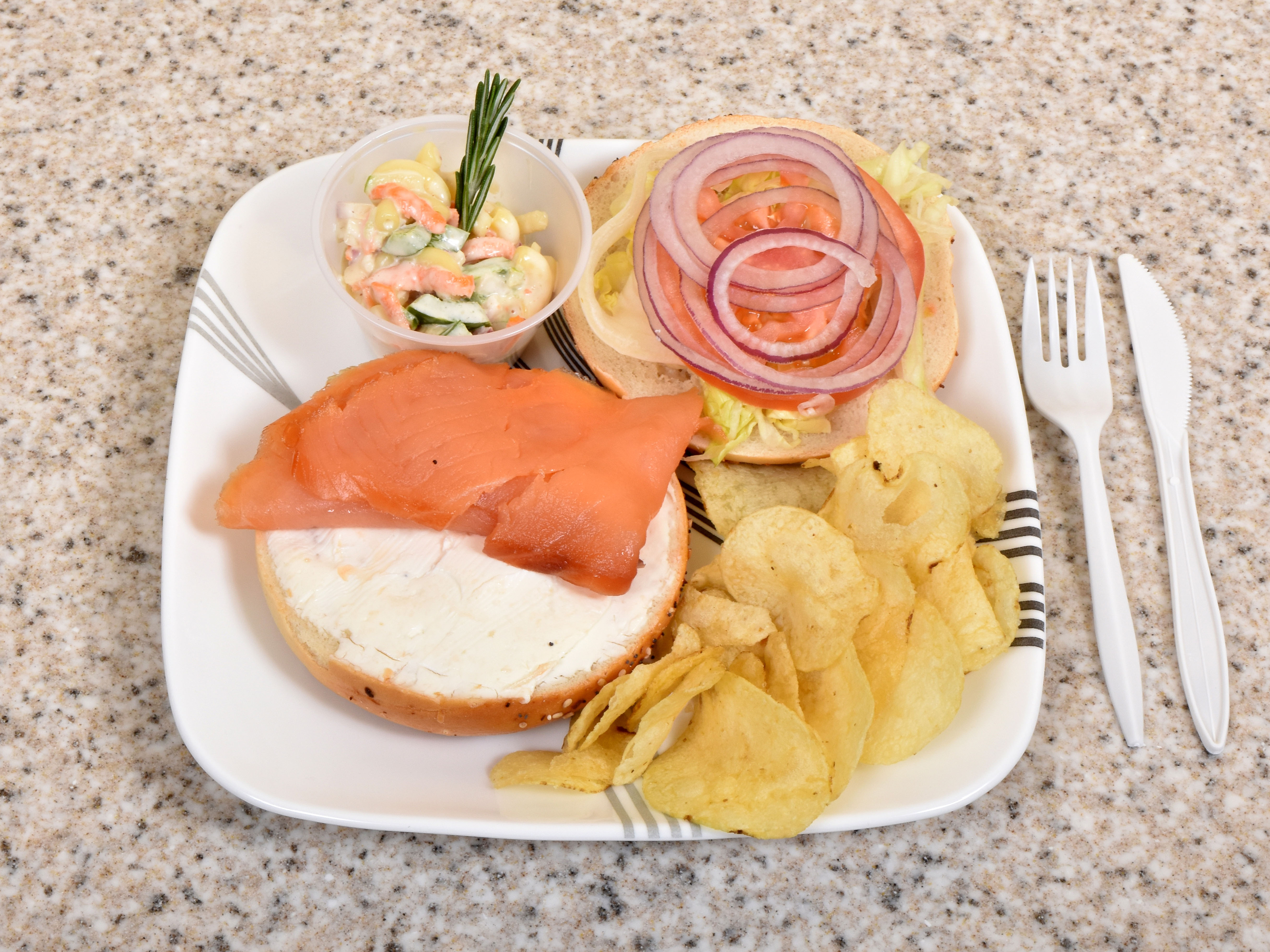 Order Bagel with Nova Lox, Onion, Tomato, and Cream Cheese Breakfast food online from Amazing Bagel store, Ocean Township on bringmethat.com