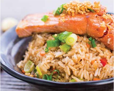 Order Salmon Garlic Fried Rice food online from Bai Tong Thai Restaurant store, Issaquah on bringmethat.com