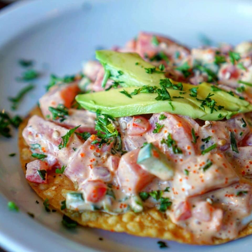 Order Ahi Tostada food online from Off The Boat Fish Grill store, Placentia on bringmethat.com