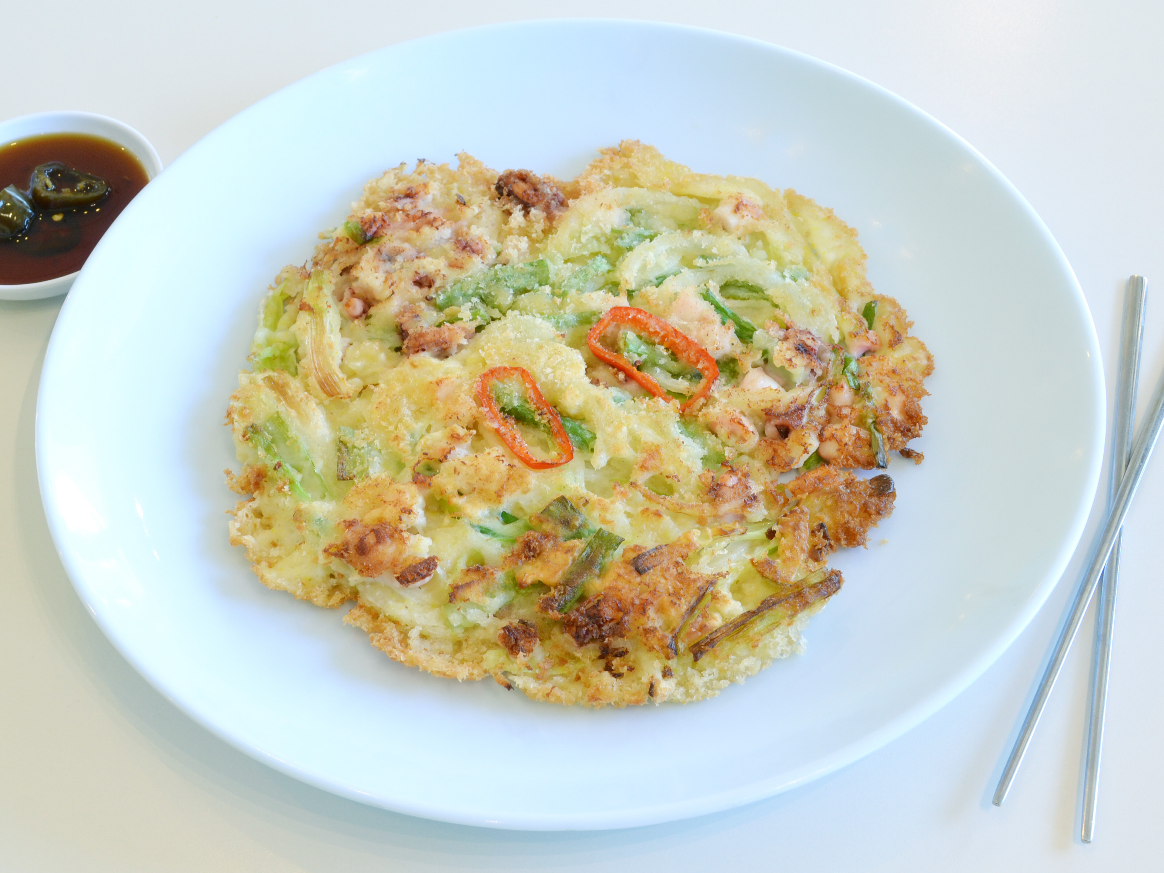 Order 오징어파전 Scallion and Squid Korean Pancake food online from San Maru store, Champaign on bringmethat.com