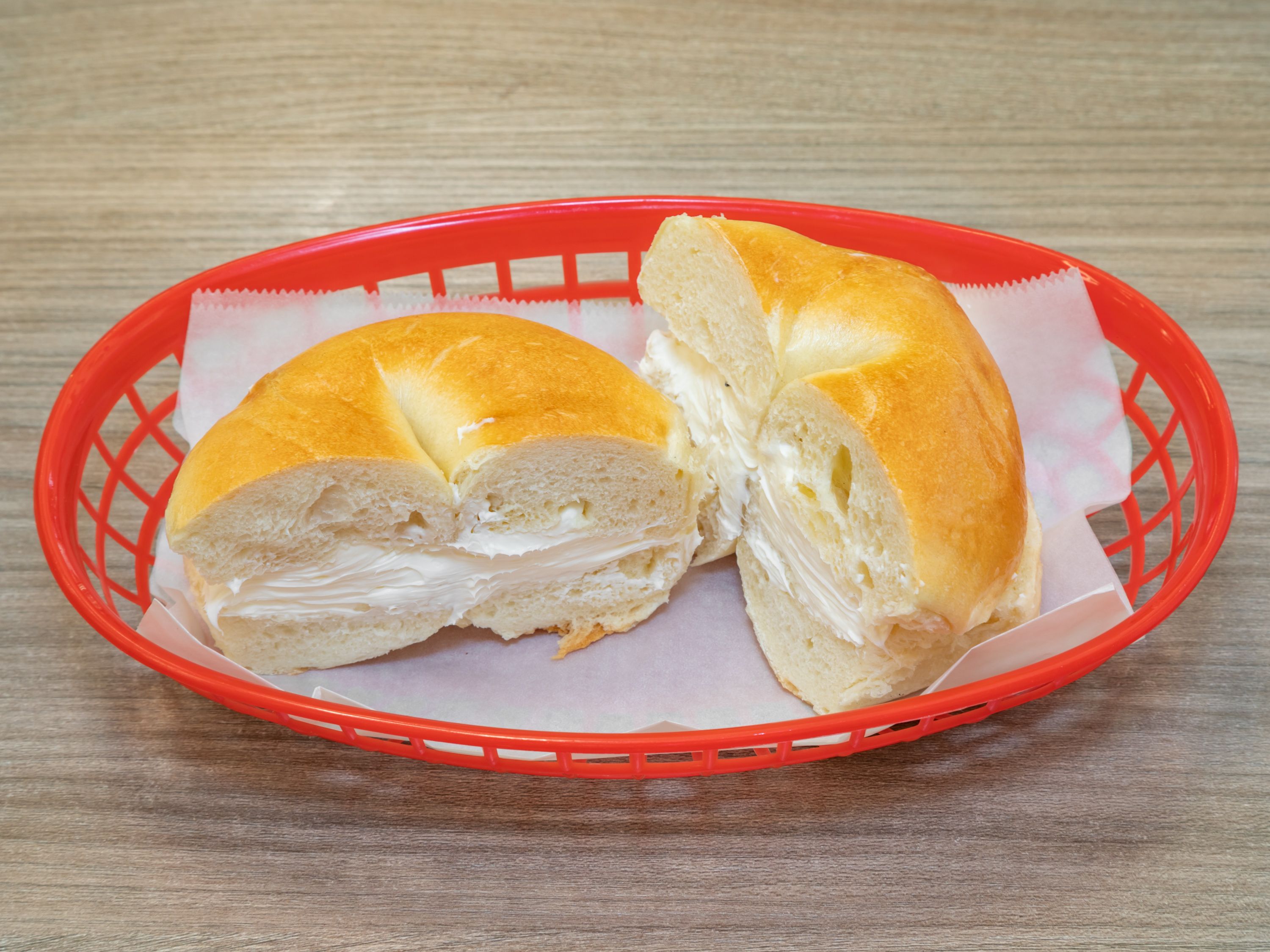 Order Bagel with Butter and Cream Cheese food online from Hot Bagels & Deli #1 store, Litchfield Park on bringmethat.com