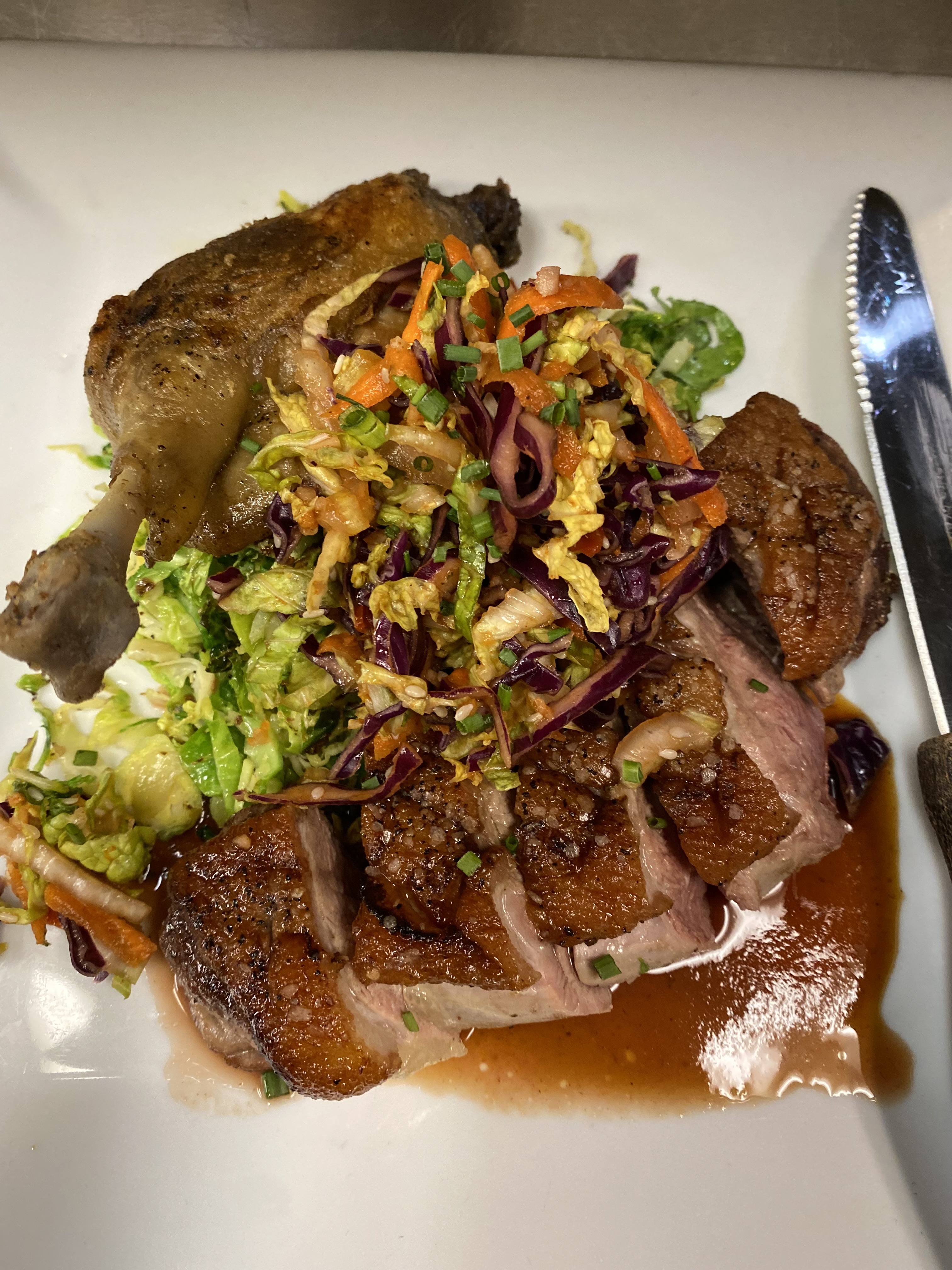 Order Pan roasted Duck Breast & crispy Duck Leg Confit food online from Bistro La Source store, Jersey City on bringmethat.com