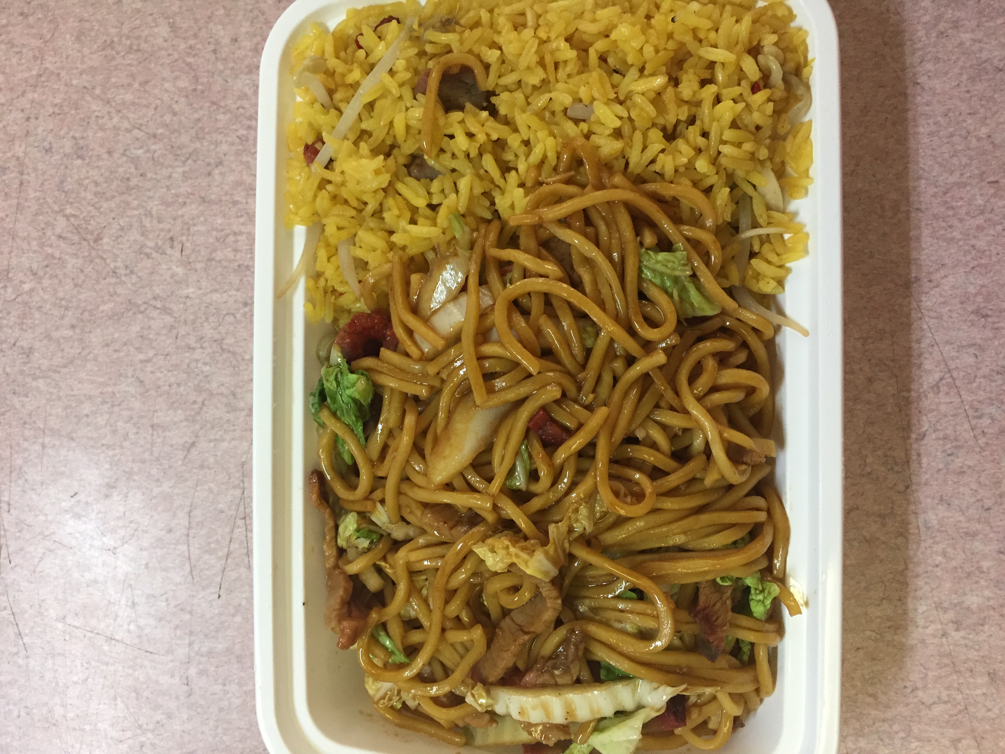 Order C11. Pork Lo Mein Combination Platter food online from China Wok store, Harrison on bringmethat.com