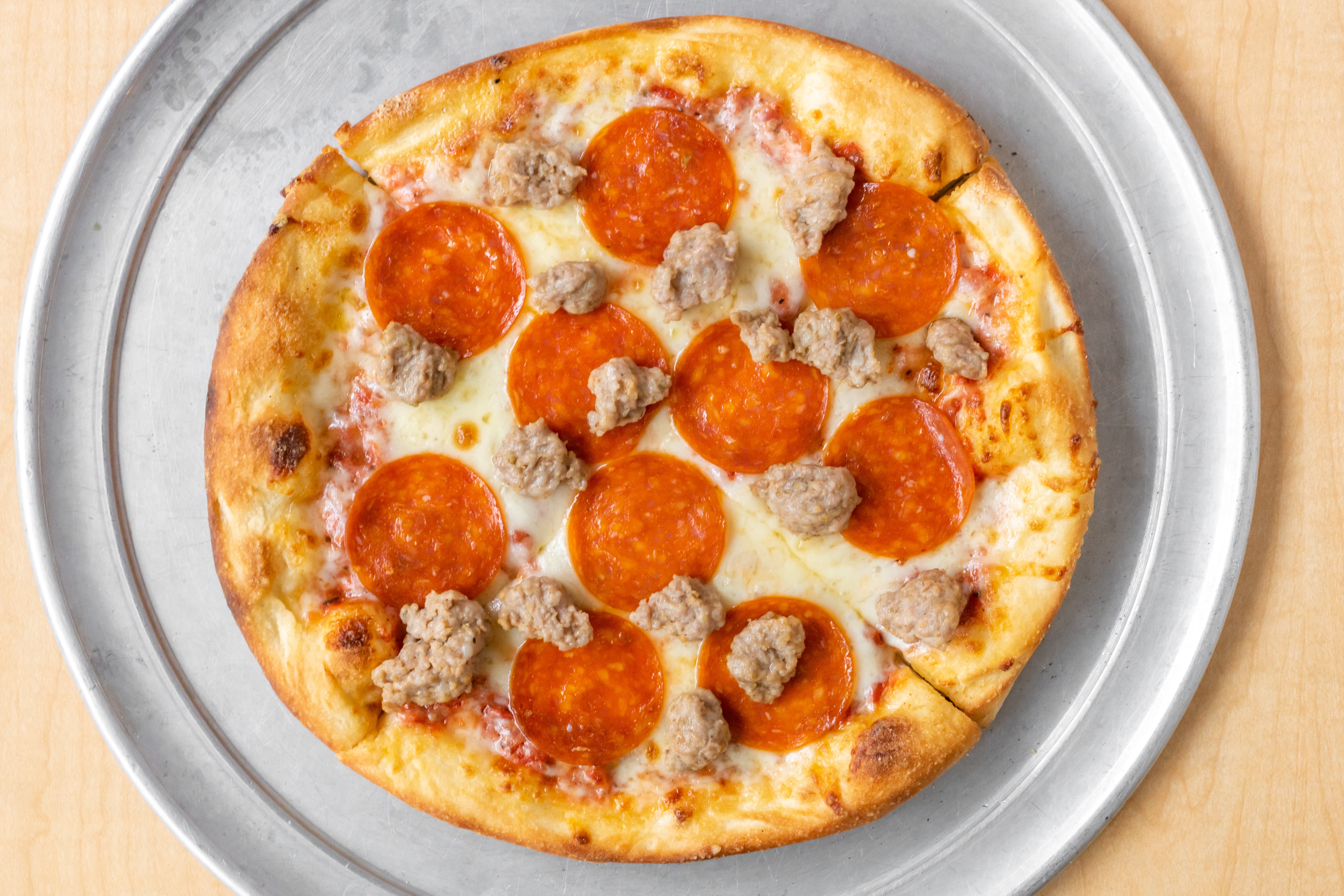 Order 17. Pepperoni & Sausage Pizza - Small 10" food online from Marsu Pizzeria+Taqueria store, Minneapolis on bringmethat.com