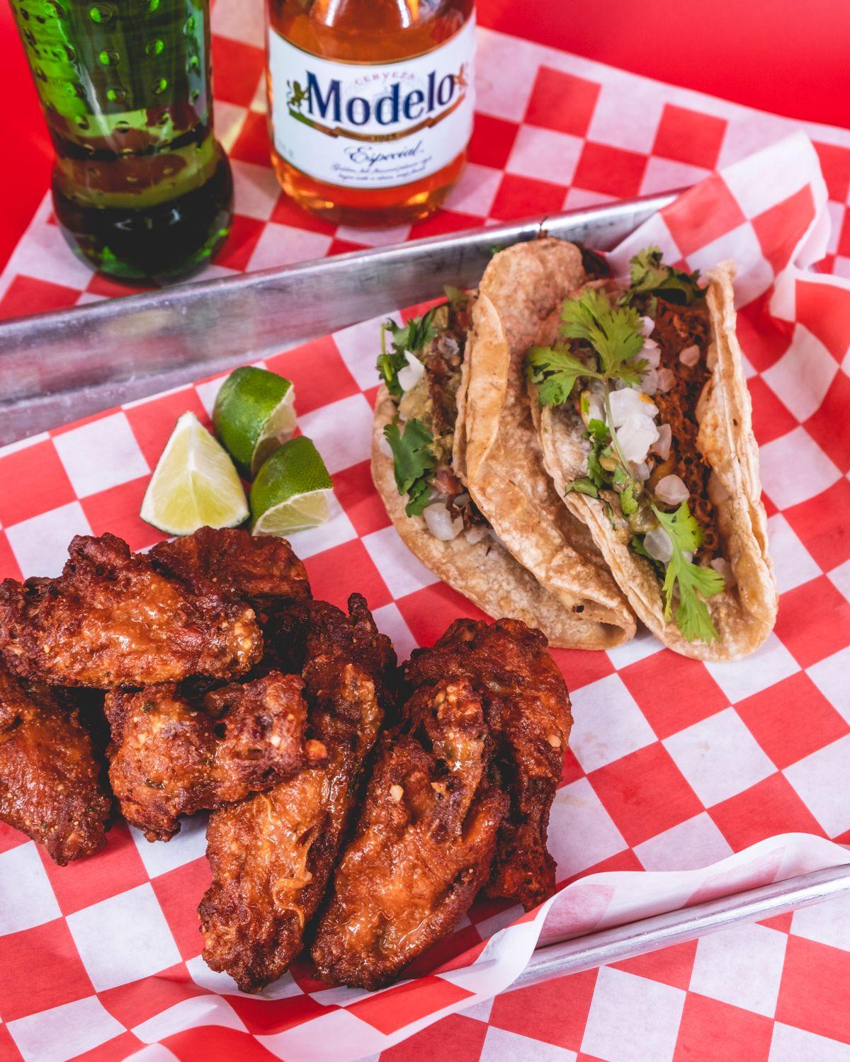 Order 8 wings and 2 tacos food online from Taco Mikes store, Milwaukee on bringmethat.com