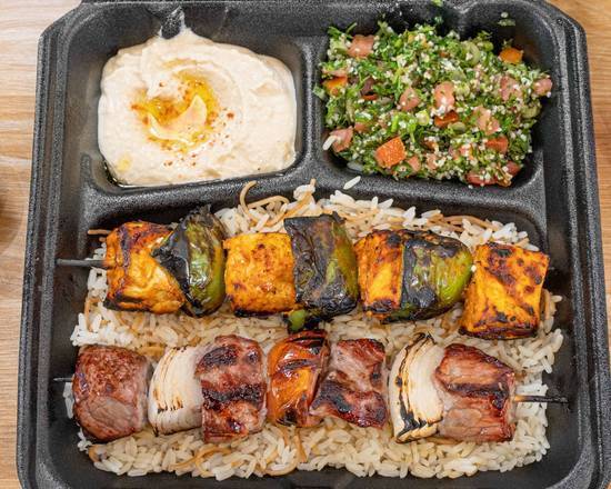Order Mixed Kabob Plate (3 Kabobs) food online from Fufu Mediterranean Grill store, Riverside on bringmethat.com