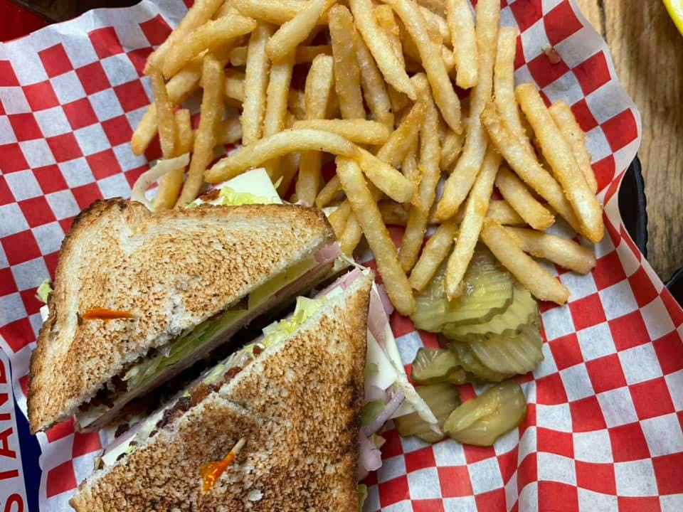 Order Cozmo Club Burger - Burgers & Sandwiches food online from Carini's Pizza Restaurant store, Mahanoy City on bringmethat.com
