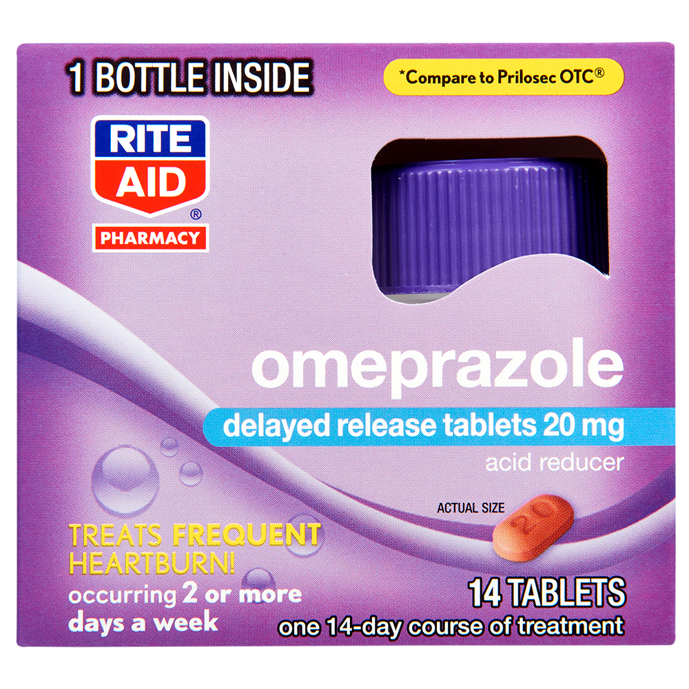 Order Rite Aid Acid Reducer Omeprazole Delayed Release Tablets, 20 mg - 14 Tablets food online from Rite Aid store, REEDLEY on bringmethat.com