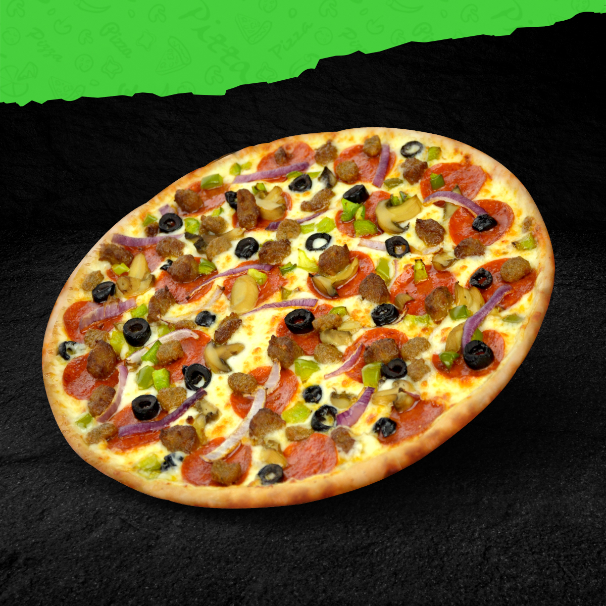 Order Thin Crust Supreme Pizza food online from Piara Pizza store, El Monte on bringmethat.com