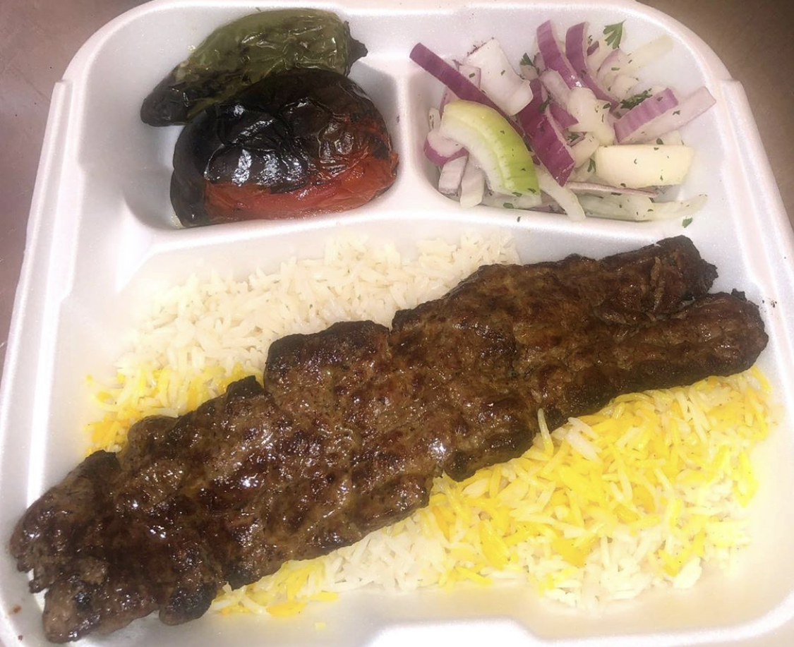 Order 9. Beef Shish with Rice food online from Dream Kabob House store, Los Angeles on bringmethat.com