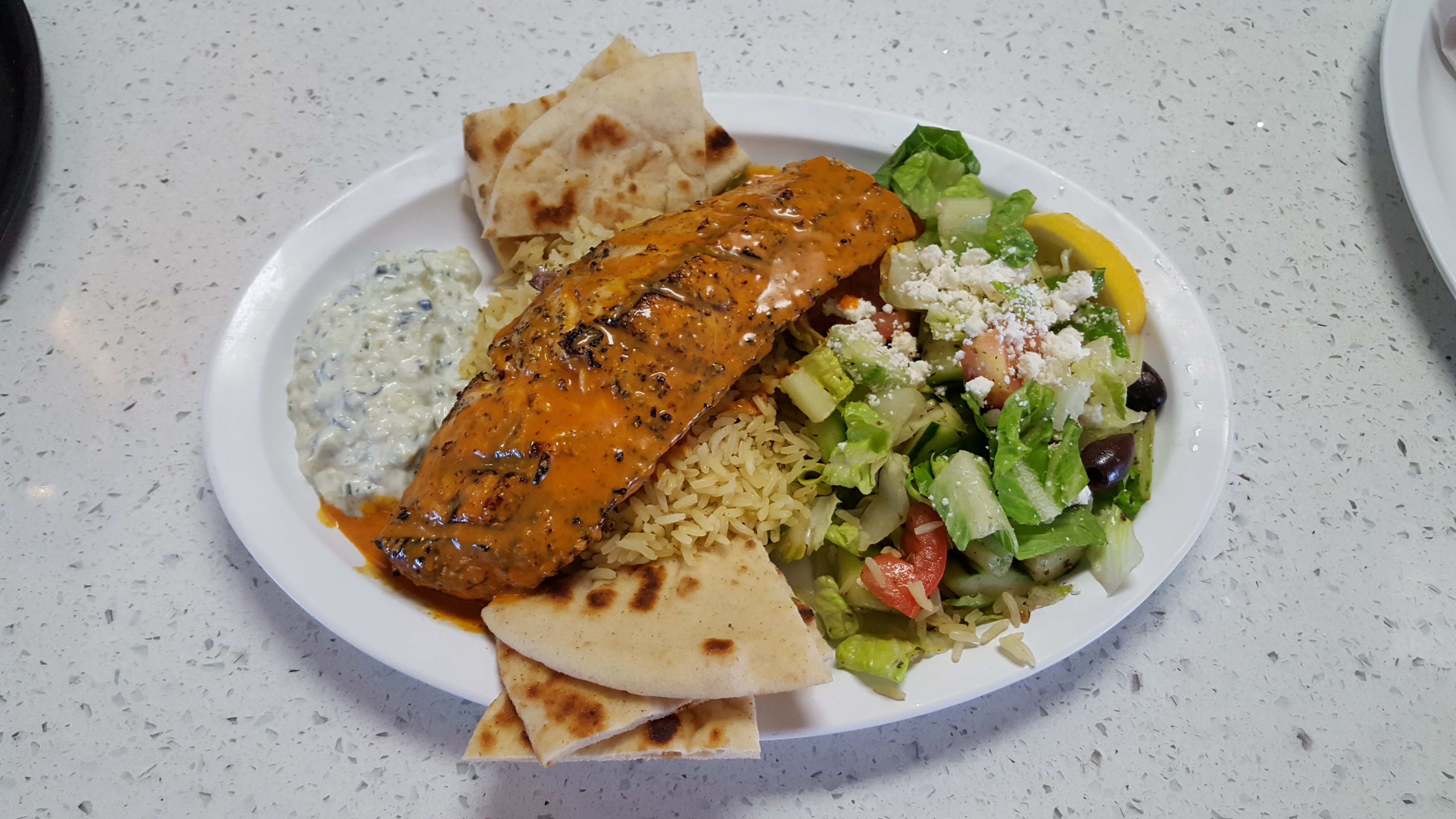 Order Salmon Plate food online from Mikonos Grill store, Milpitas on bringmethat.com