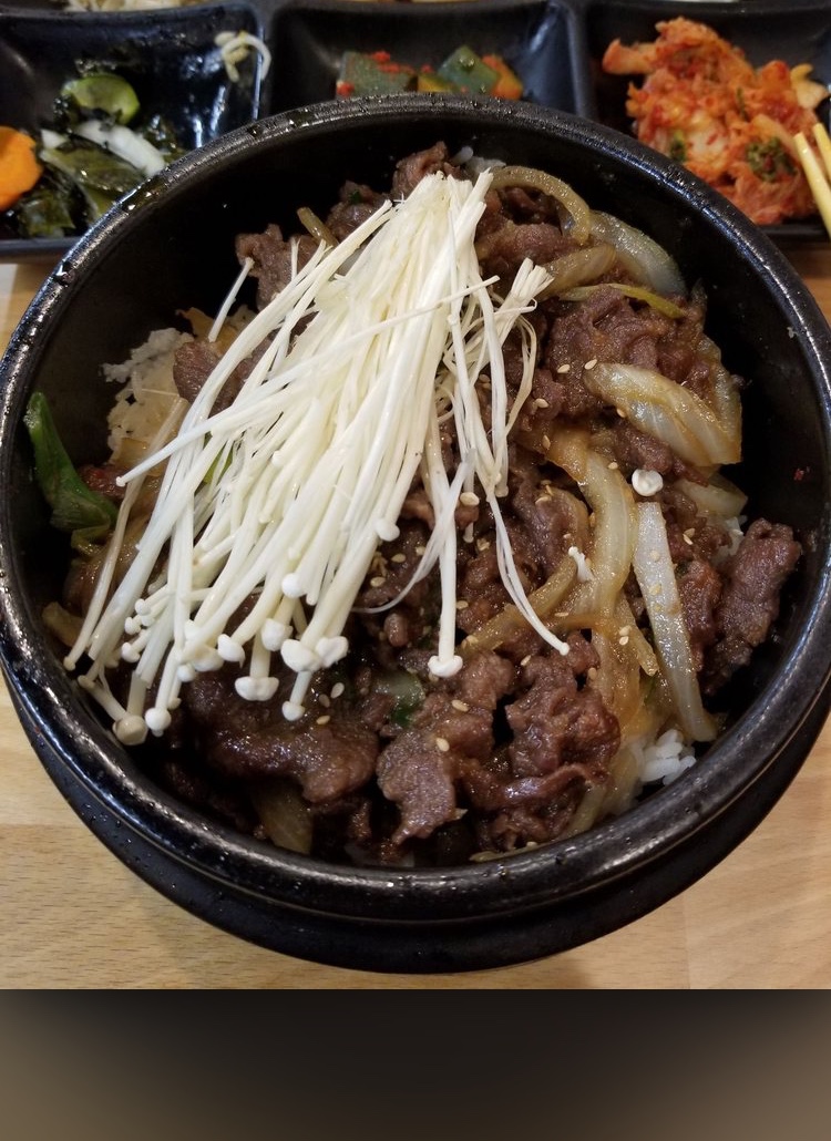 Order M5. Rice with Bulgogi in Hot Stone Pot food online from Jang Guem Tofu & Bbq store, Sugar Land on bringmethat.com