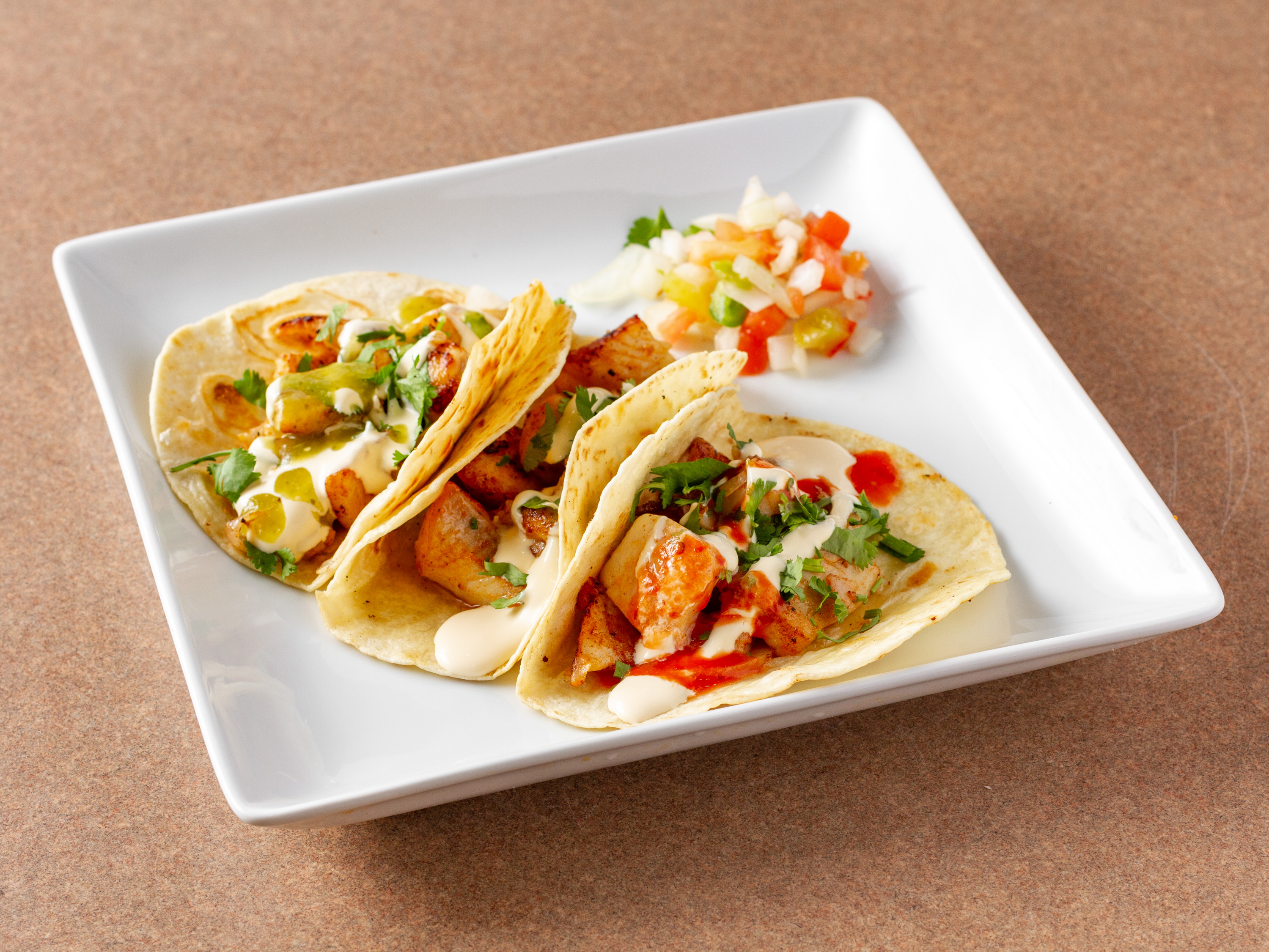 Order Fish Tacos (3 Tacos) food online from R&R Taqueria store, Perry Hall on bringmethat.com