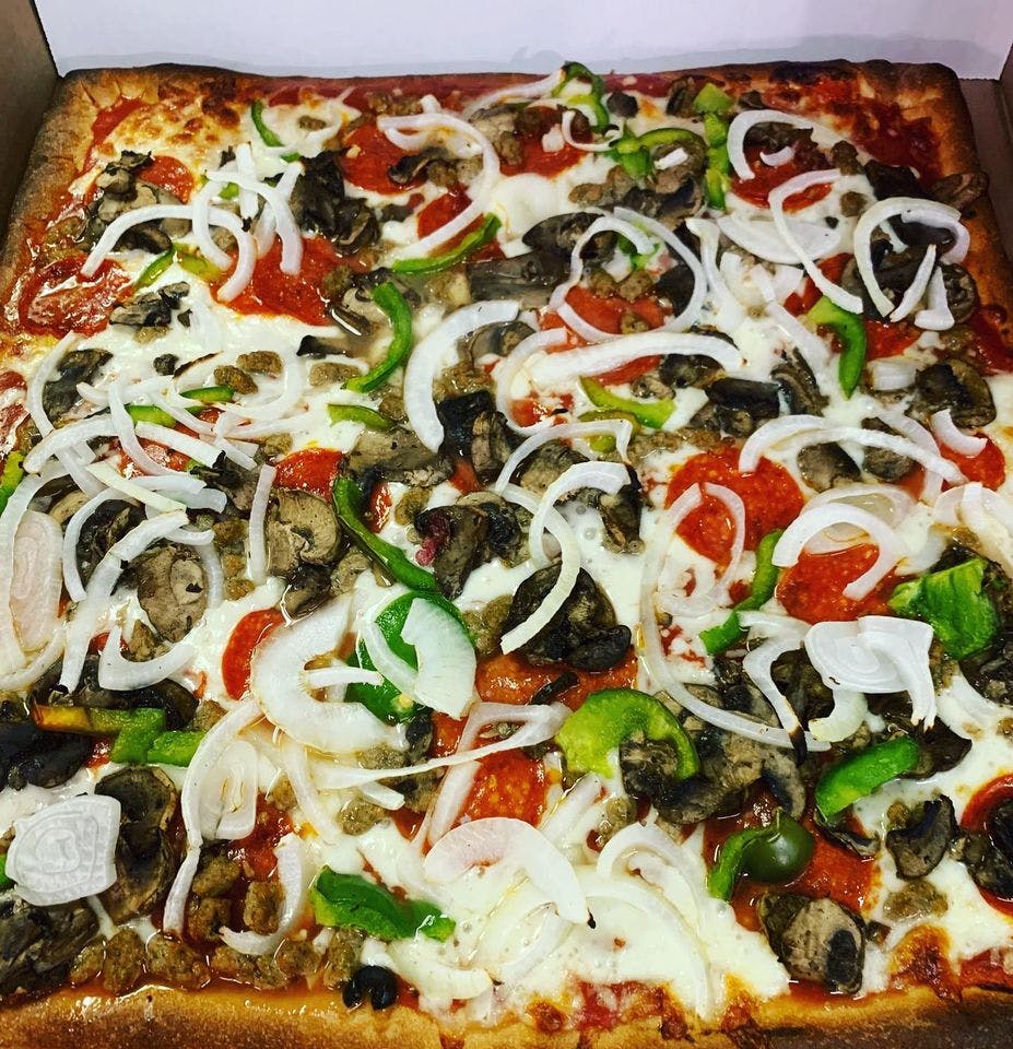 Order The Works Sicilian Pizza - 16" food online from Mystic Restaurant store, North Wales on bringmethat.com