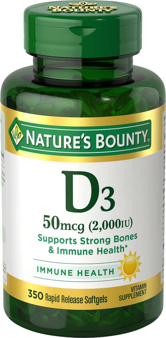 Order Nature's Bounty D3 Rapid Release Softgels 50mg (350 ct) food online from Rite Aid store, Palm Desert on bringmethat.com