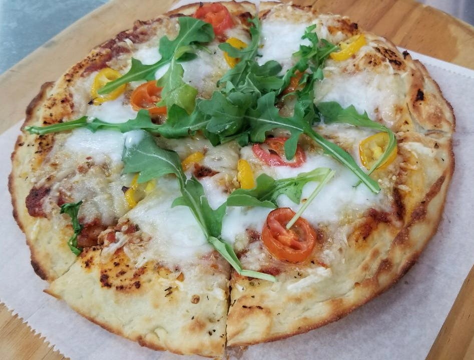 Order Greek Margarita Pizza - 10'' food online from Pythagoras store, Sugar Land on bringmethat.com