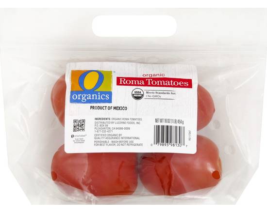 Order O Organics · Roma Tomatoes (16 oz) food online from Shaw's store, Windham on bringmethat.com