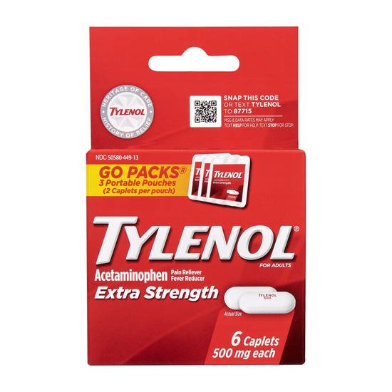 Order Tylenol Extra Strength Caplets 6ct food online from Sheetz -55 Pine State Street store, Lillington on bringmethat.com