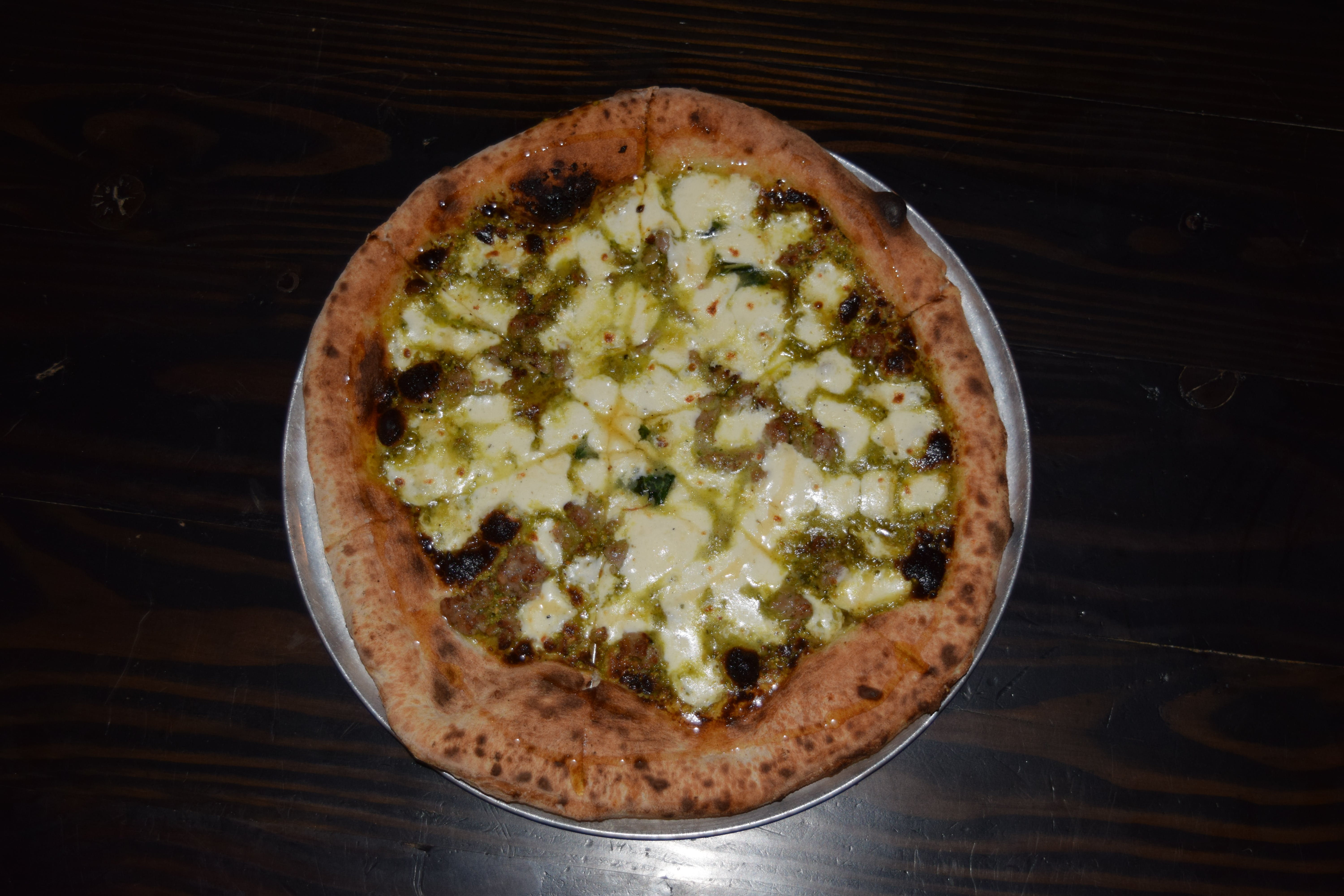 Order Pistachio Pesto Pizza - 12'' food online from Half Pint Taproom & Restoration Hall store, Wichita Falls on bringmethat.com
