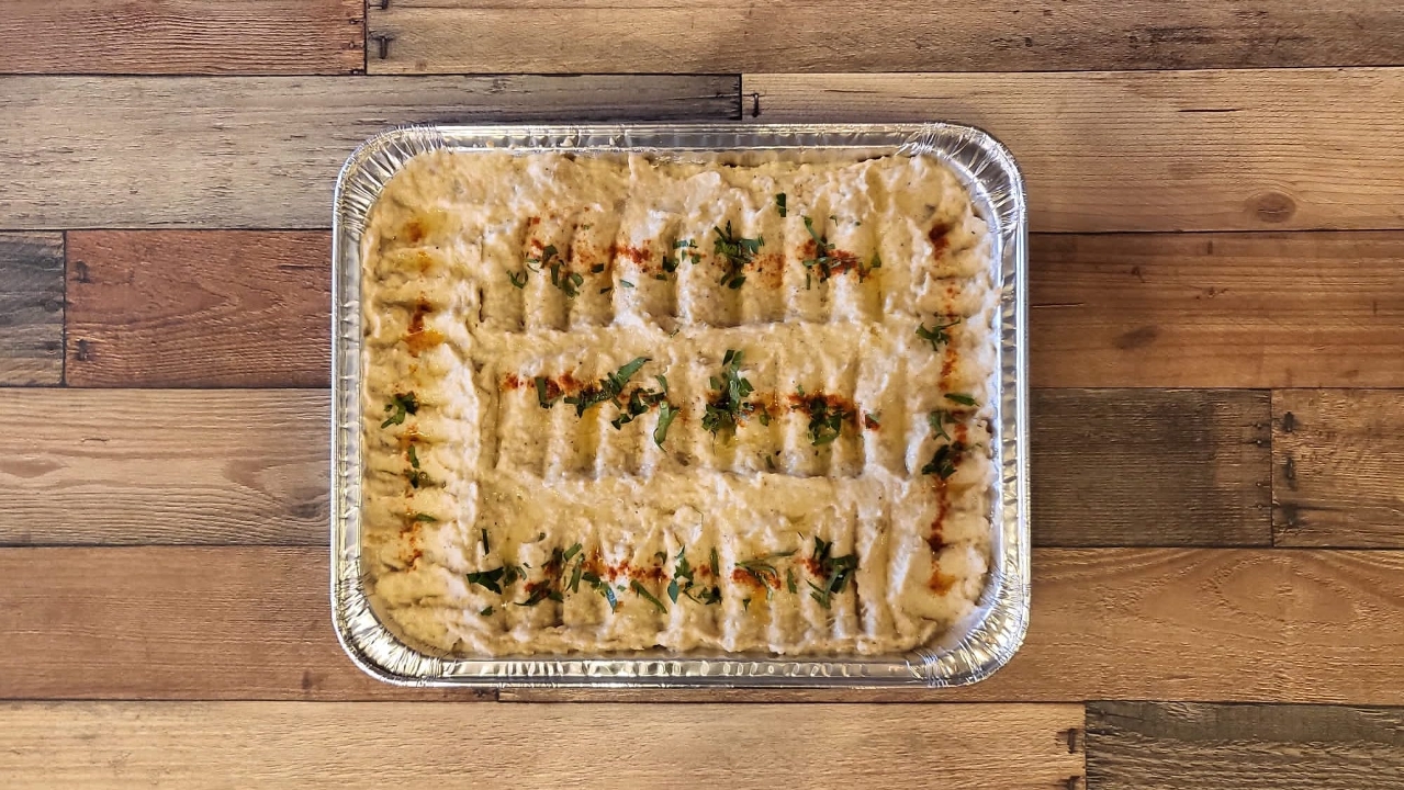 Order Smoked Eggplant Dip Half Tray Shallow + Bread food online from Köy Grill store, East Brunswick on bringmethat.com