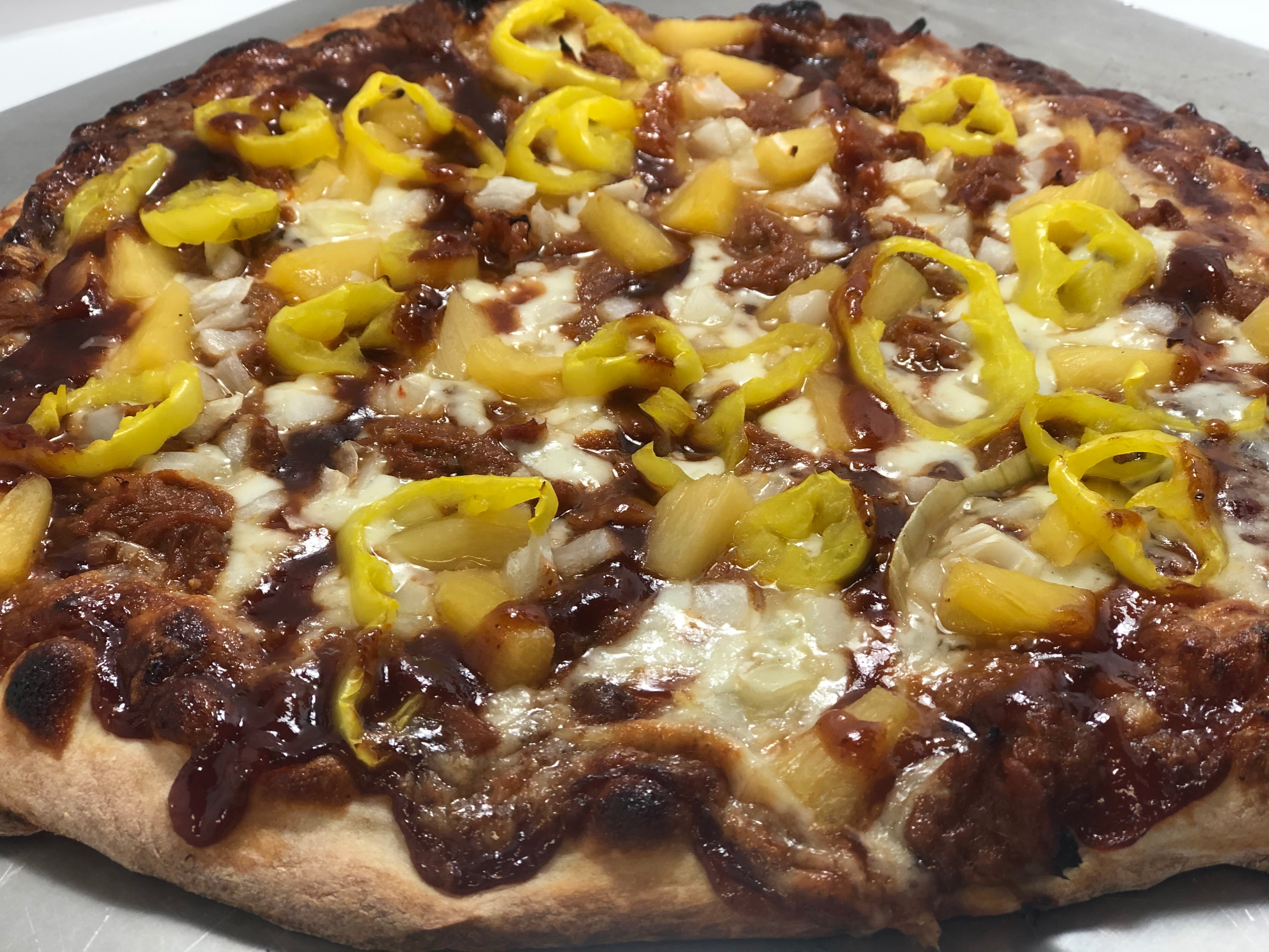 Order Pulled Pork Pizza - 12'' food online from Lombardo Pizza store, Wyoming on bringmethat.com