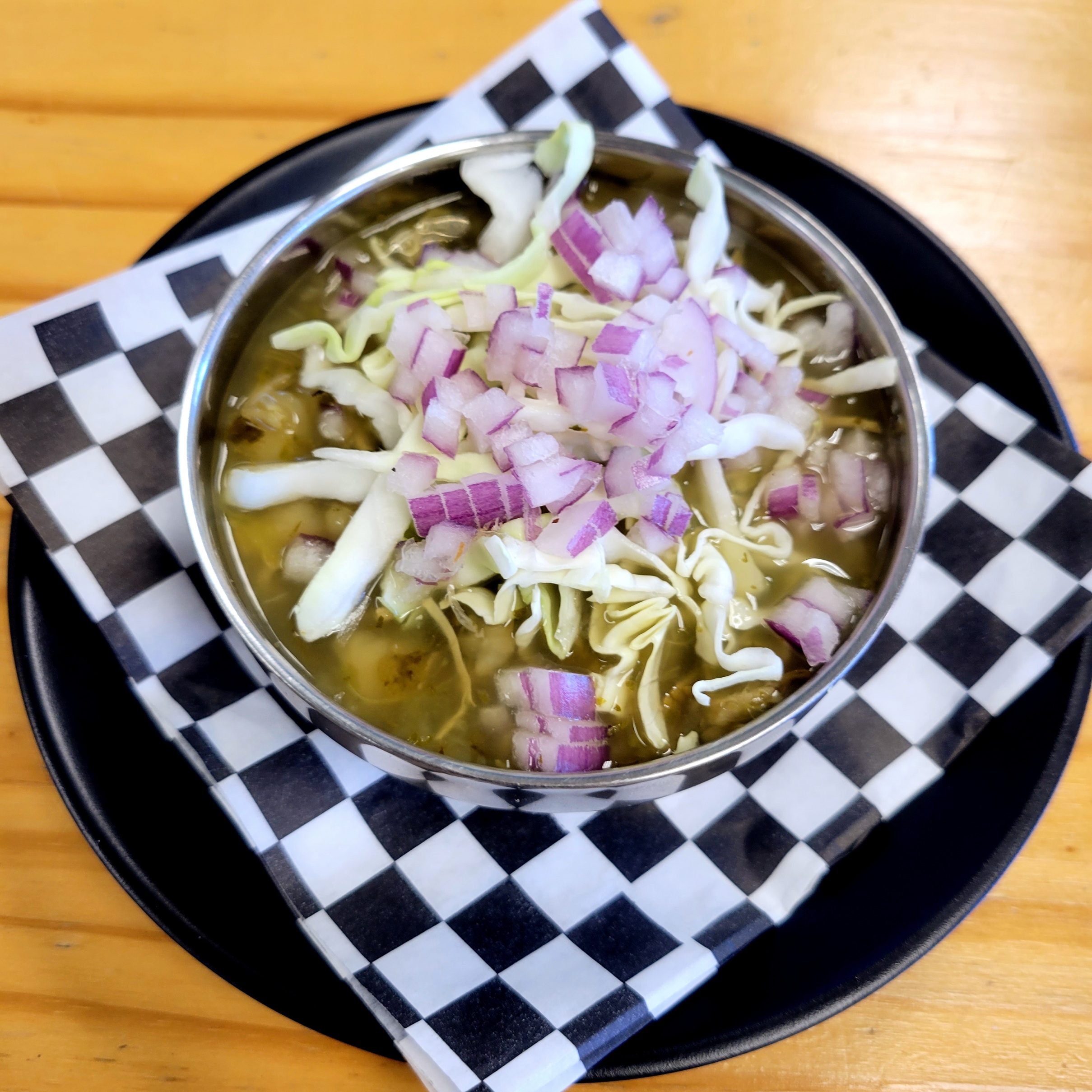 Order Green Chicken Pozole Soup food online from Oasis Deli store, San Jose on bringmethat.com