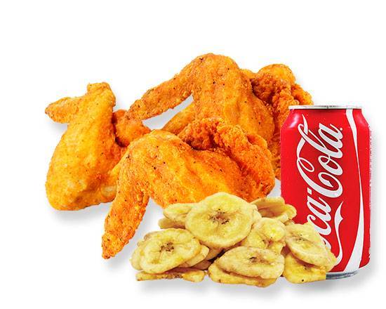 Order 3pcs chicken wings with Tostones & can soda  food online from Us Kennedy Fried Chicken store, New York on bringmethat.com