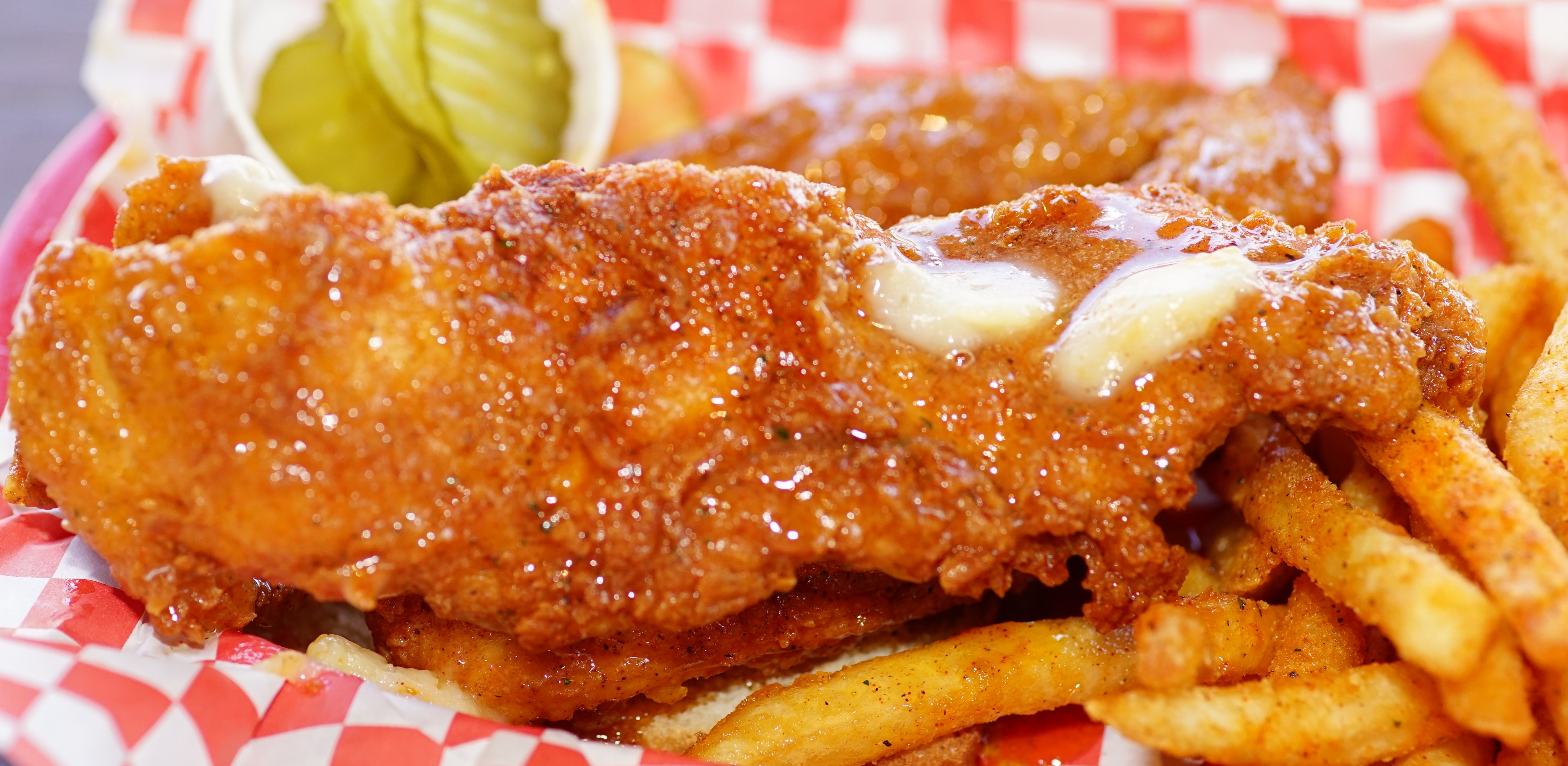 Order HONEY BUTTER CHICKEN TENDERS 4 Pieces food online from 24 Hot Chicken & Waffle Bar store, Los Angeles on bringmethat.com