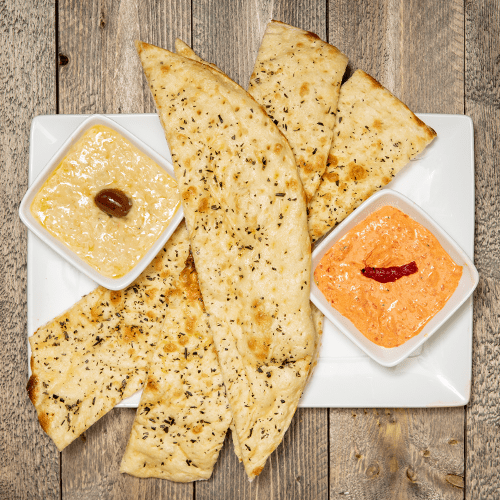 Order Duo of Both Spreads w/Rosemary Flatbread food online from Spin! Pizza store, Omaha on bringmethat.com