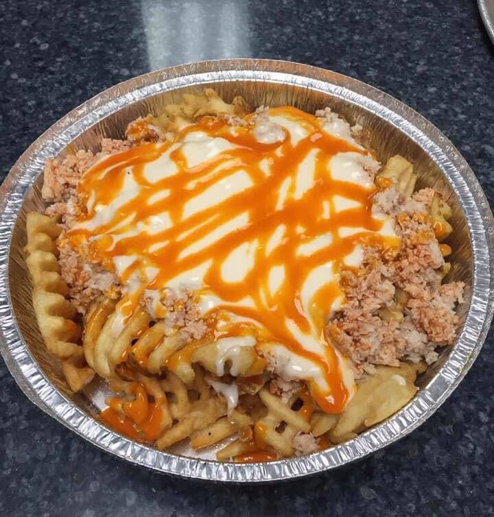 Order Buffalo Chicken Waffle Fries - Appetizer food online from Manbroso Togo store, Aston on bringmethat.com