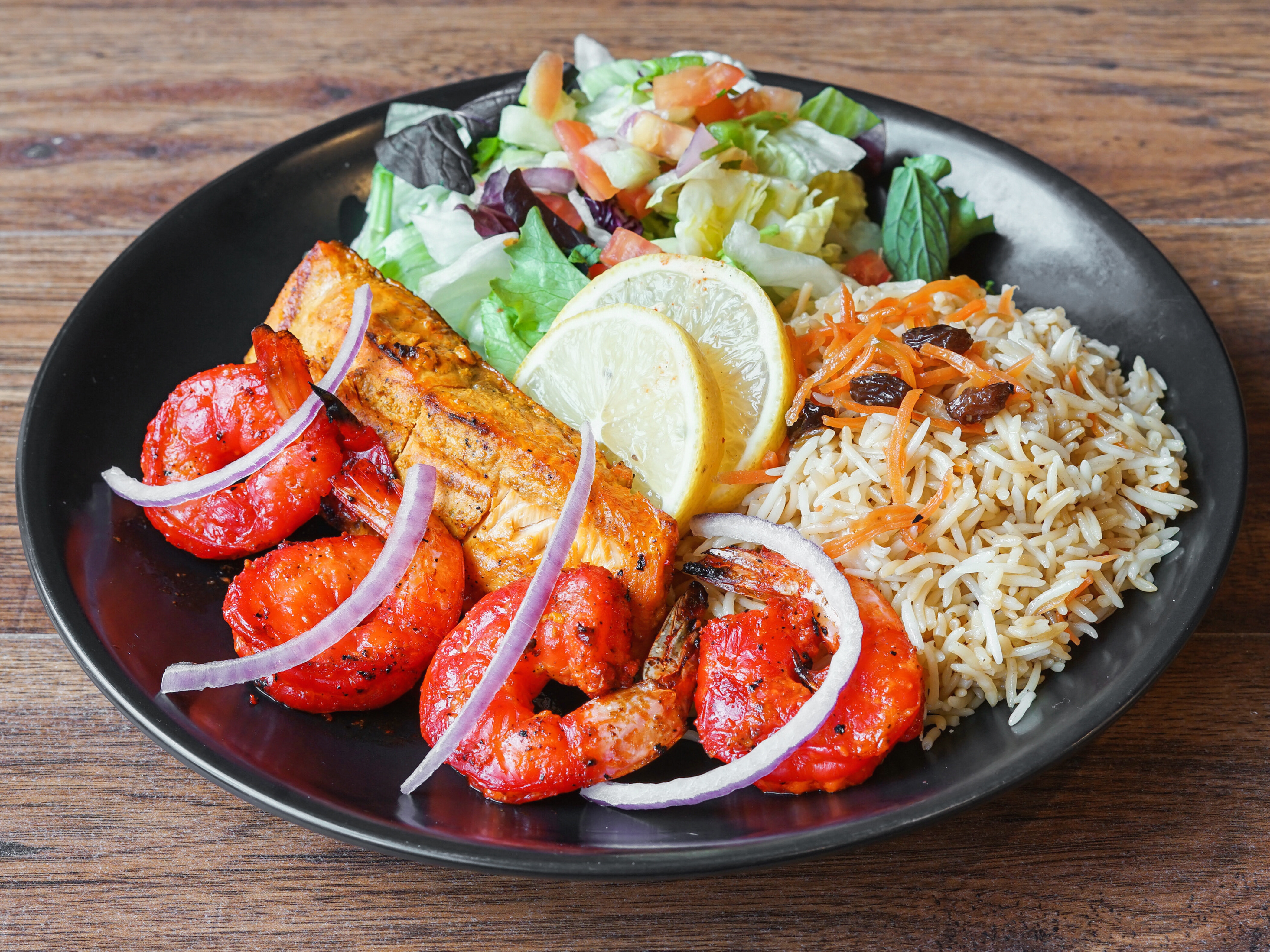 Order Salmon and Tandoori Shrimp Combo food online from The Kabul Fresh Grill store, Baltimore on bringmethat.com