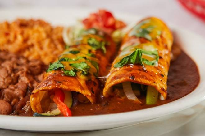 Order CHUY'S FAVE!  Veggie Enchiladas food online from Chuy's - Lafayette store, Lafayette on bringmethat.com