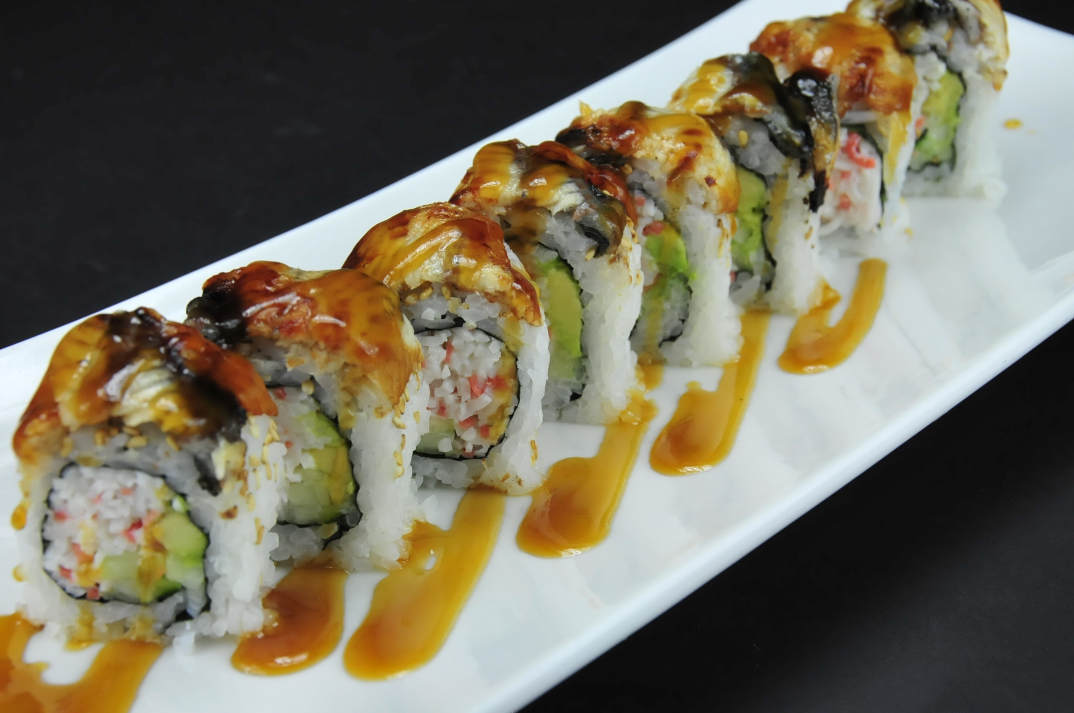 Order 12. Dragon Roll food online from Krazy Sushi store, Las Vegas on bringmethat.com