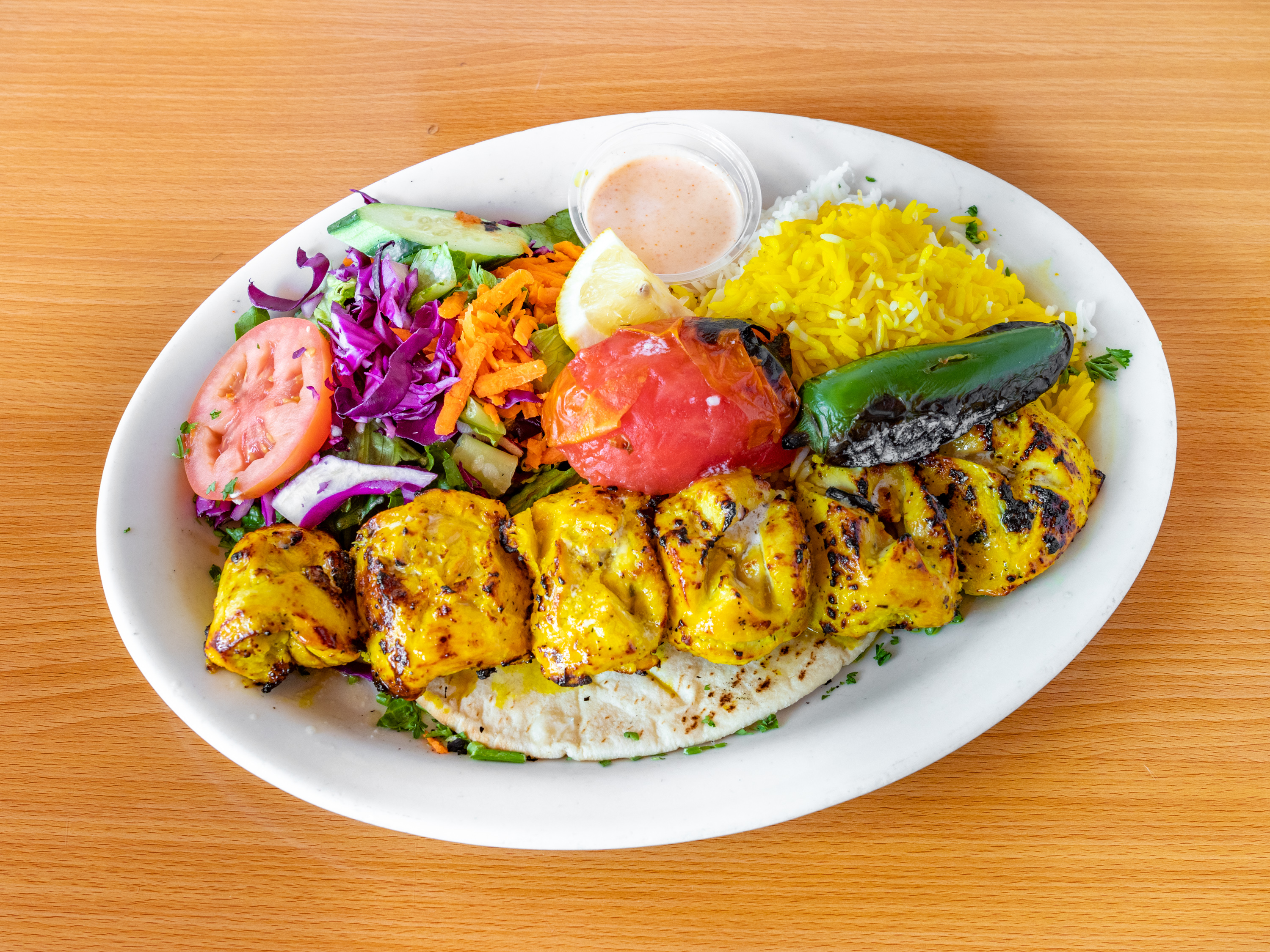 Order Boneless Chicken Kabob Lunch Special food online from Fanoos Grill store, Torrance on bringmethat.com