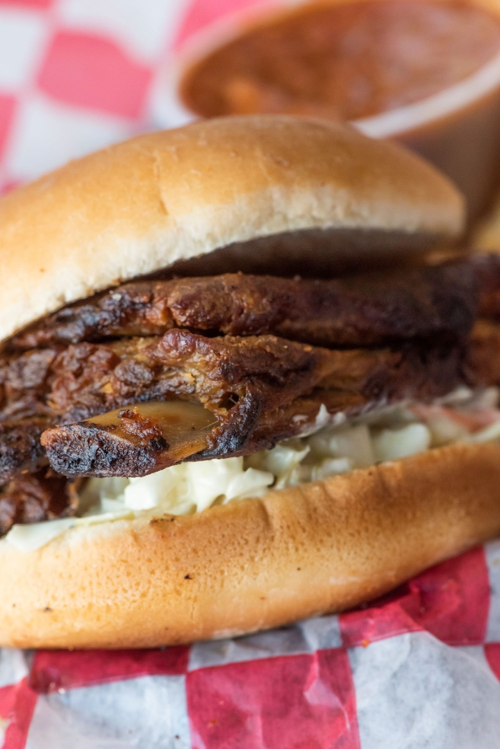 Order Rib Sandwich food online from Tops Bar-B-Q store, Southaven on bringmethat.com