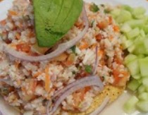 Order Tostada de Camaron y Pescado food online from Uruapan Restaurant store, Baldwin Park on bringmethat.com