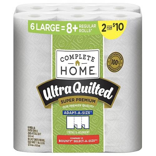 Order Complete Home Ultra Quilted Super Premium, Adapt-A-Size Paper Towels, 6 Rolls 11"x5.9" sheet size, 243.4 sq. ft. - 90.0 ea x 6 pack food online from Walgreens store, Fort Collins on bringmethat.com