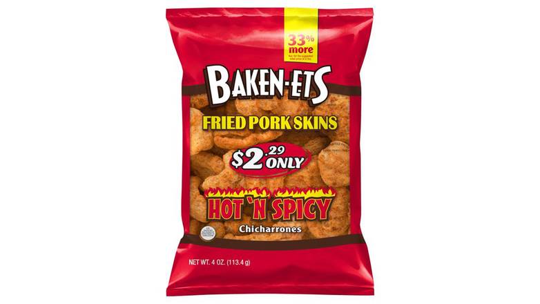 Order Baken-Ets Chicharrones Flavored Fried Pork Skins Hot N Spicy food online from Red Roof Market store, Lafollette on bringmethat.com