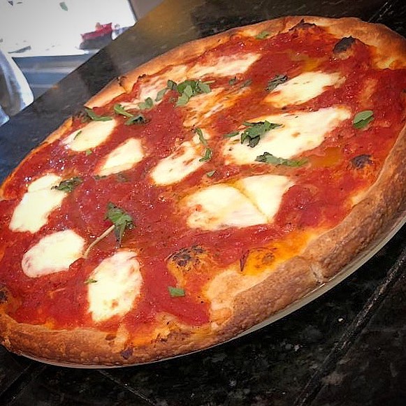 Order 1 Medium Margherita, 1 Large Plain Pie (toppings extra) food online from Fedora Bistro Cafe store, Lawrence Township on bringmethat.com
