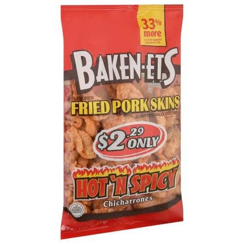 Order Baken-Ets · Hot 'n Spicy Chicharrones Fried Pork Skins (4 oz) food online from Mesa Liquor store, Mesa on bringmethat.com