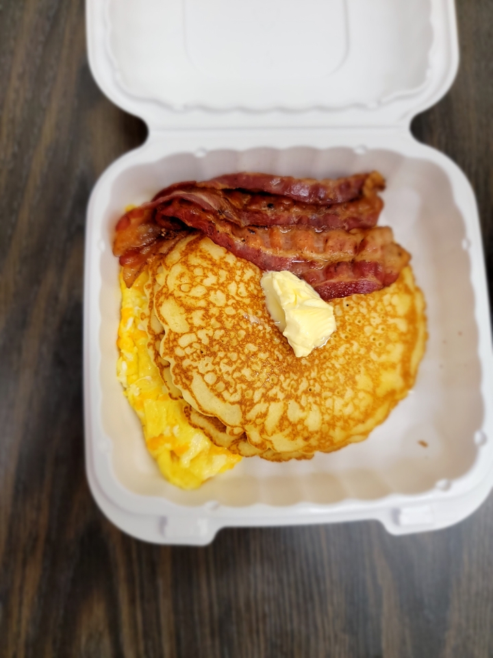 Order Hotcakes With Bacon, Sausage, Scrapple, OR Ham food online from Steak In A Sack store, Fort Washington on bringmethat.com